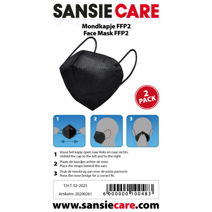 50x Sansie Care FFP2 Medische Mondkapjes 2-Pack Zwart