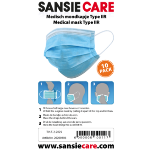 200x Sansie Care Type IIR Medische Mondkapje 10-Pack Blauw 