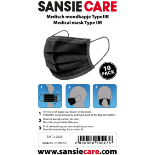 50x Sansie Care Type IIR Medische Mondkapjes 10-Pack zwart