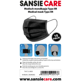 200x Sansie Care Type IIR Medische Mondkapjes 10-Pack zwart